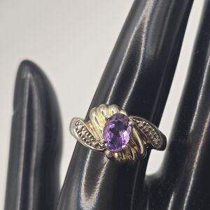 Sterling Silver 925‎ Ring Gold Plating Purple Amethyst YKL Ring Size 9